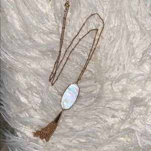Kendra Scott White faux opal long necklace gold tassel
